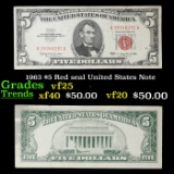 1963 $5 Red seal United States Note Grades vf+