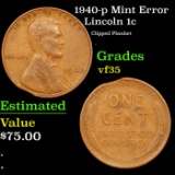 1940-p Lincoln Cent Mint Error 1c Grades vf++