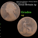 1880 Great Britain 1 Penny, Queen Victoria KM-755 Grades ag