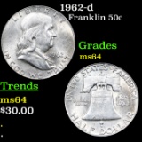 1962-d Franklin Half Dollar 50c Grades Choice Unc