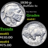 1936-p Buffalo Nickel 5c Grades Choice+ Unc