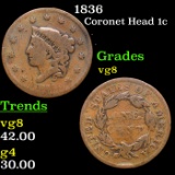 1836 Coronet Head Large Cent 1c Grades vg, very good