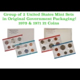 Group of 2 United States Mint Proof Sets 1970-1971. Contains 1970 Kennedy Half Dollar was struck in