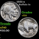 1931-s Buffalo Nickel 5c Grades vf+