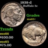 1938-d Buffalo Nickel 5c Grades GEM+ Unc