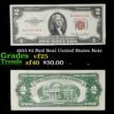 1953 $2 Red Seal United States Note Grades vf+