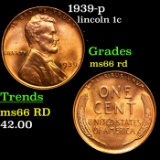 1939-p Lincoln Cent 1c Grades GEM+ Unc RD