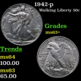 1942-p Walking Liberty Half Dollar 50c Grades Select+ Unc