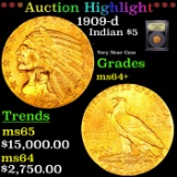 ***Auction Highlight*** 1909-d Gold Indian Half Eagle $5 Graded Choice+ Unc BY USCG (fc)
