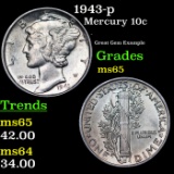 1943-p Mercury Dime 10c Grades GEM Unc