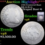 ***Auction Highlight*** 1795 Centered Bust Draped Bust Dollar BB-52/B-15 $1 Graded vg8 By SEGS (fc)