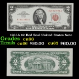 1963A $2 Red Seal United States Note Grades Gem+ CU
