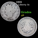 1891 Liberty Nickel 5c Grades g+