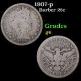 1907-p Barber Quarter 25c Grades g+