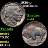 1936-p Buffalo Nickel 5c Grades Choice Unc