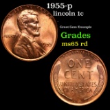 1955-p Lincoln Cent 1c Grades GEM Unc RD