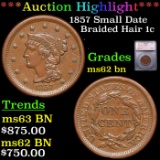 ***Auction Highlight*** 1857 Small Date Braided Hair Large Cent 1c Graded ms62 bn By SEGS (fc)