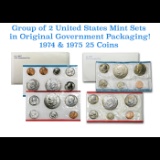 Group of 2 United States Mint Set in Original Government Packaging! From 1974-1975 with 26 Coins Ins