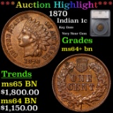 ***Auction Highlight*** 1870 Indian Cent 1c Graded ms64+ bn By SEGS (fc)