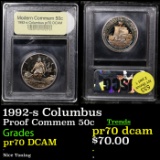 Proof 1992-s Columbus Modern Commem Half Dollar 50c Graded GEM++ Proof Deep Cameo By USCG