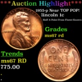 ***Auction Highlight*** 1955-p Lincoln Cent Near TOP POP! 1c Graded ms67 rd BY SEGS (fc)