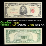 1963 $5 Red Seal United States Note Grades vf+