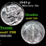 1943-p Mercury Dime 10c Grades GEM++ FSB