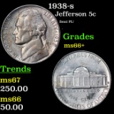1938-s Jefferson Nickel 5c Grades GEM++ Unc