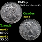 1943-p Walking Liberty Half Dollar 50c Grades Select Unc