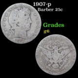 1907-p Barber Quarter 25c Grades g+