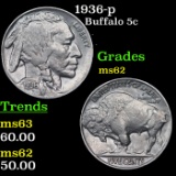 1936-p Buffalo Nickel 5c Grades Select Unc