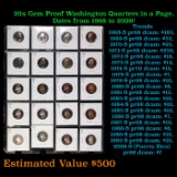 20x Proof Washington Quarters in a Page, Dates from 1968 to 2009! Washington Quarter 25c Grades Bril