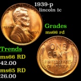 1939-p Lincoln Cent 1c Grades GEM+ Unc RD