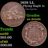 1858 LL Flying Eagle Cent 1c Grades AU Details