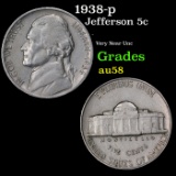1938-p Jefferson Nickel 5c Grades Choice AU/BU Slider