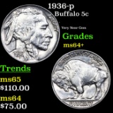 1936-p Buffalo Nickel 5c Grades Choice+ Unc