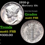 1916-p Mercury Dime 10c Grades GEM FSB