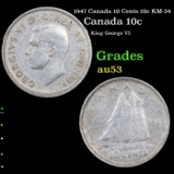 1947 Canada 10 Cents 10c KM-34 Grades Select AU