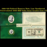 1999 $20 Federal Reserve Note, Low Numbered Uncirculated 2000 BEP Folio Issue Grades Gem CU