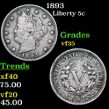 1893 Liberty Nickel 5c Grades vf++