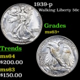 1939-p Walking Liberty Half Dollar 50c Grades Select+ Unc