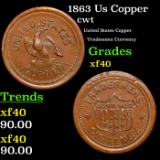 1863 Us Copper Civil War Token 1c Grades xf