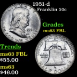 1951-d Franklin Half Dollar 50c Grades Select Unc FBL