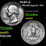 1946-d Washington Quarter 25c Grades GEM Unc