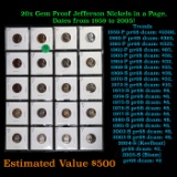 20x Proof Jefferson Nickels in a Page, Dates from 1959 to 2005! Jefferson Nickel 5c Grades Brilliant