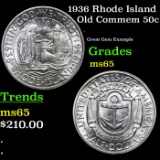 1936 Rhode Island Old Commem Half Dollar 50c Grades GEM Unc