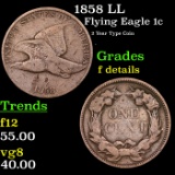 1858 LL Flying Eagle Cent 1c Grades f details