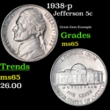 1938-p Jefferson Nickel 5c Grades GEM Unc