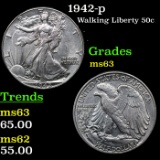 1942-p Walking Liberty Half Dollar 50c Grades Select Unc
