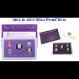 Group of 2 United States Mint Proof Sets 1992-1993 10 coins
